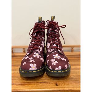 Dr. Marten’s Women's Floral Canvas Page Meadow Combat Boots Black Pink Size 9